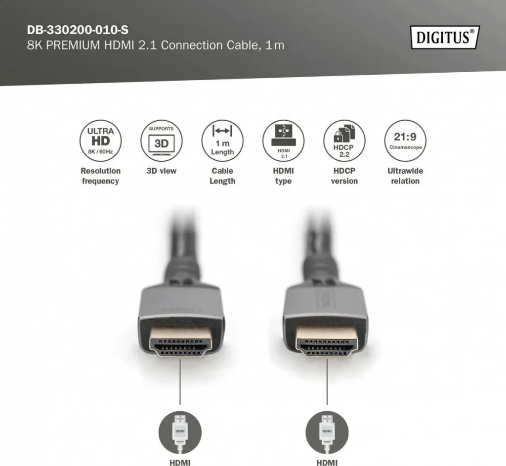 Kabllo HDMI Digitus 8K Premium 2.1, 1m, e zezë - 3