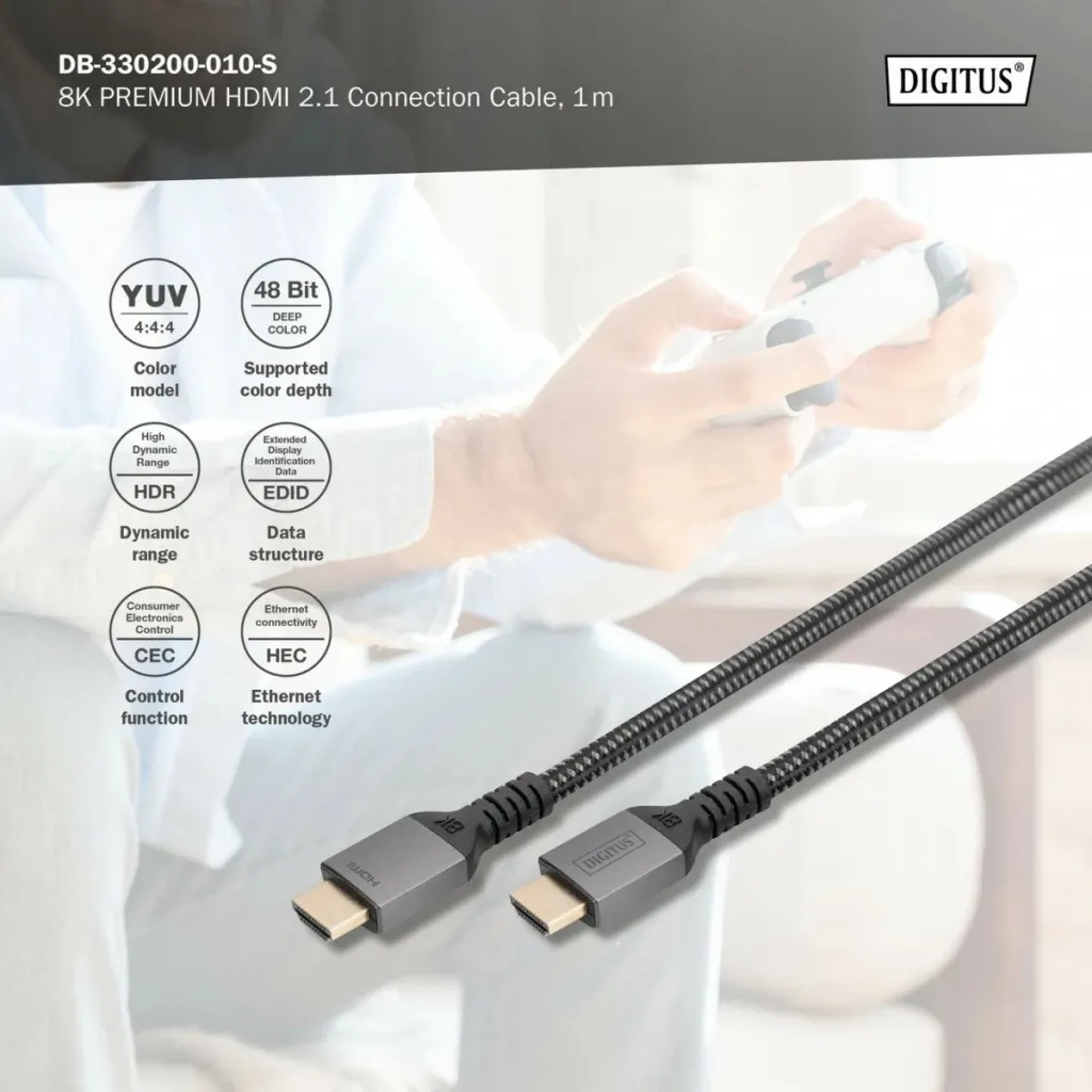 Kabllo HDMI Digitus 8K Premium 2.1, 1m, e zezë - 5