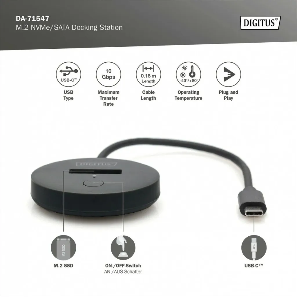 Dok USB-C për SSD Digitus NVMe/SATA, 4TB, e zezë - 5