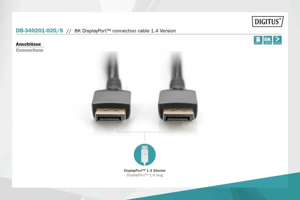 Kabllo DisplayPort Digitus DB-340201-020-S, 2m, 8K, i zi - 3