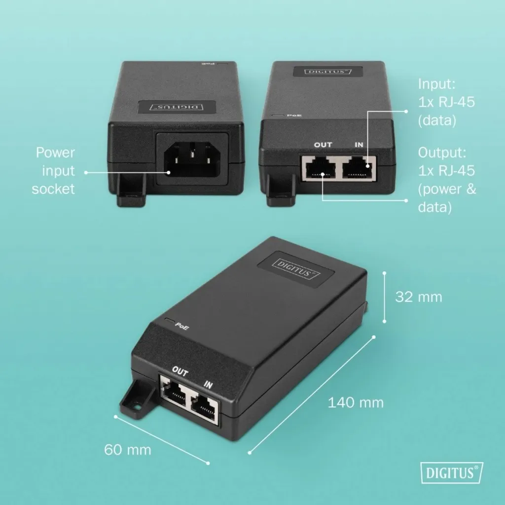 Injektor PoE Digitus Gigabit Ethernet, 802.3af/at, 30W, i zi - 10