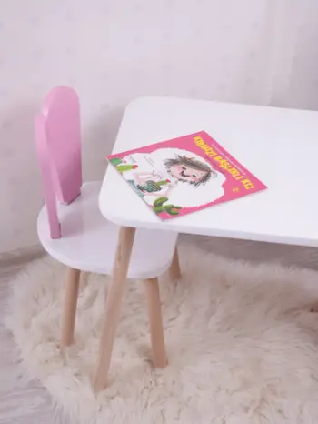 Set Tavoline për Fëmijë Bunny One Chair Set, rozë, bardhë