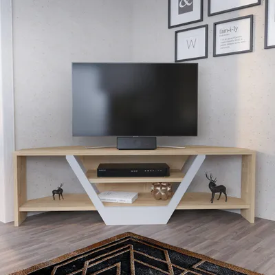 Komodinë për TV Sares, bardhë, lis - 2