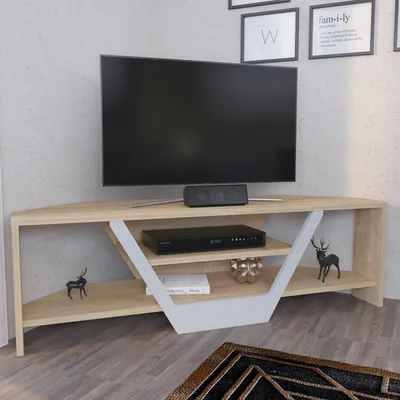 Komodinë për TV Sares, bardhë, lis - 3