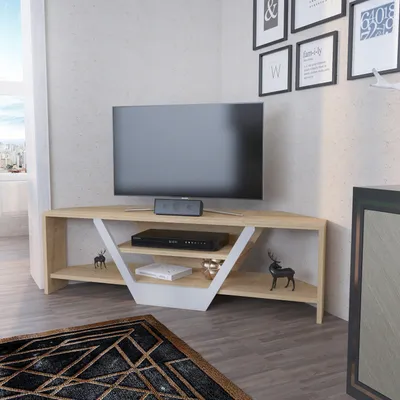 Komodinë për TV Sares, bardhë, lis - 4