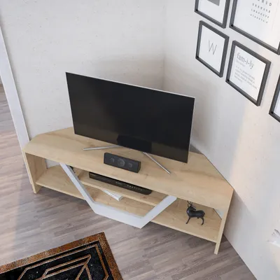 Komodinë për TV Sares, bardhë, lis - 5