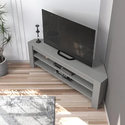 Komodinë për TV Corner, gri - 4
