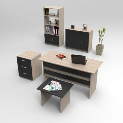 Set mobiljesh për zyre Hanah Home, Vo14-Ob, ngjyrë lis dhe e zezë - 1