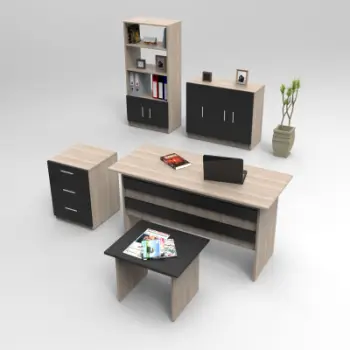 Set mobiljesh për zyre Hanah Home, Vo14-Ob, ngjyrë lis dhe e zezë
