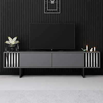 Komodë televizori Hanah Home, Chrome Line, antracit, e zezë - 3