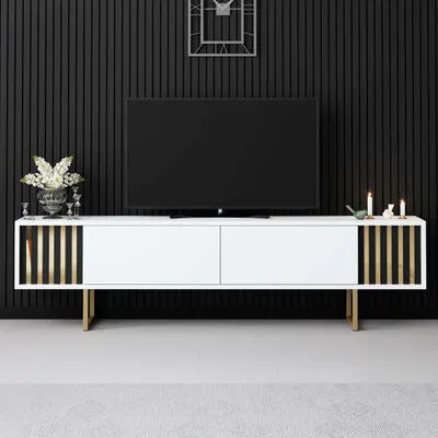 Komodë TV Hanah Home, Gold Line, e bardhë dhe e artë - 3