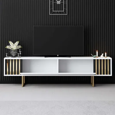 Komodë TV Hanah Home, Gold Line, e bardhë dhe e artë - 4