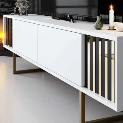 Komodë TV Hanah Home, Gold Line, e bardhë dhe e artë - 5