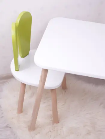 Set Tavoline për Fëmijë Bunny Two Chair Set, Pistachio Gjelbër, bardhë