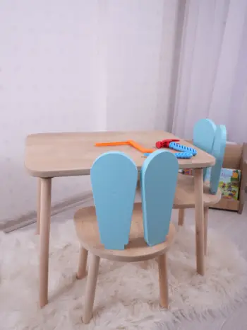 Set Tavoline për Fëmijë Bunny One Chair Set, kaltër bebe, kafe
