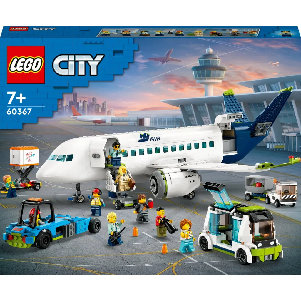 Lodër ndërtimi LEGO City 60367 Passenger Plane, aeroplan pasagjerësh, 7+, bardhë gjelbër - 1