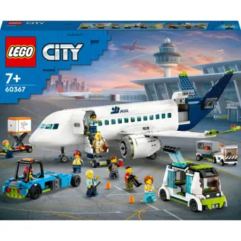 Lodër ndërtimi LEGO City 60367 Passenger Plane, aeroplan pasagjerësh, 7+, bardhë gjelbër