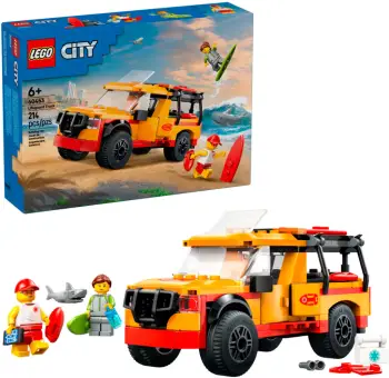 Lodër ndërtimi LEGO City Lifeguard Beach Rescue Truck, set plazhi, kamion shpëtimi, shumëngjyrësh