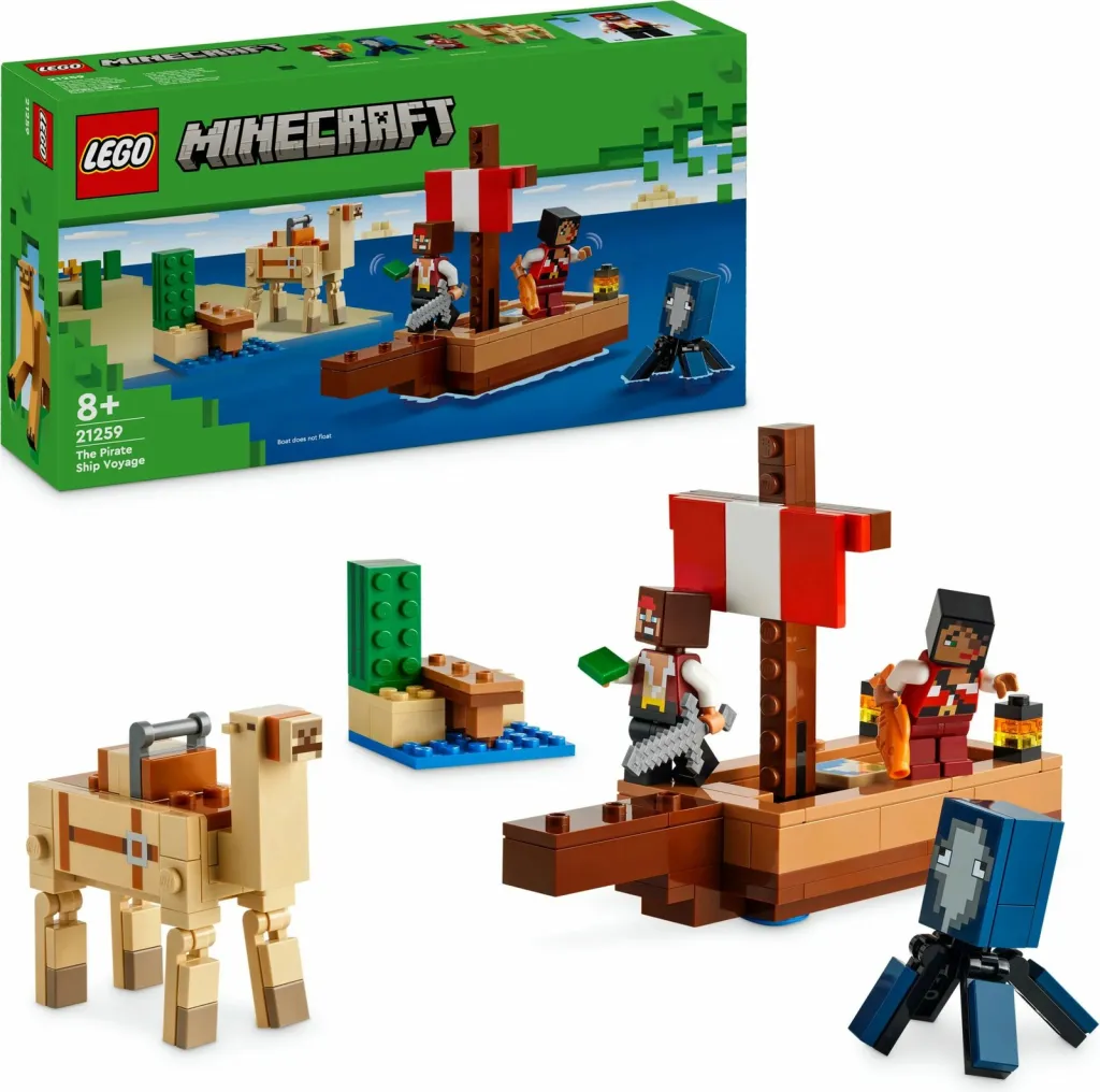 Lodër ndërtime LEGO Minecraft 21259 Pirate Ship Voyage, set piratësh, mbi 8 vjeç, shumëngjyrësh - 8