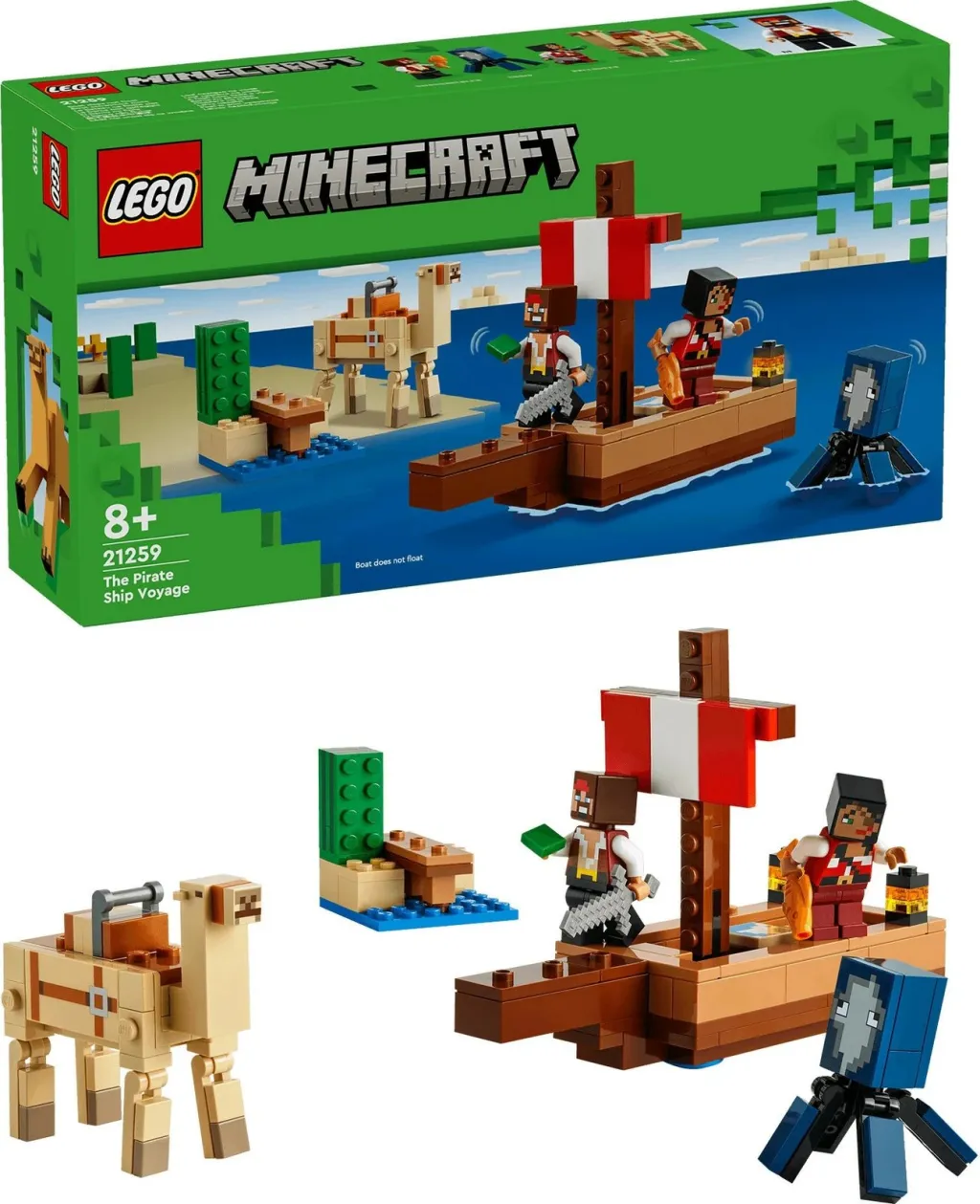 Lodër ndërtime LEGO Minecraft 21259 Pirate Ship Voyage, set piratësh, mbi 8 vjeç, shumëngjyrësh - 10