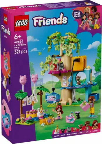 Set lodrash LEGO Friends 42666 Cat Birthday Party & Tree House, 321 pjesë