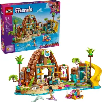 Set LEGO Friends Family Vacation Beach Resort 42673, 6 minifigura, për fëmijë 8+