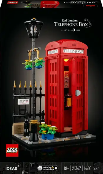 Set LEGO Ideas Red London Telephone Box 21347, 1460 pjesë, 31cm, e kuqe