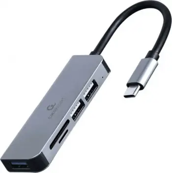 USB Hub Gembird USB-C, 3 porte, lexues kartash, e zezë/e argjendtë