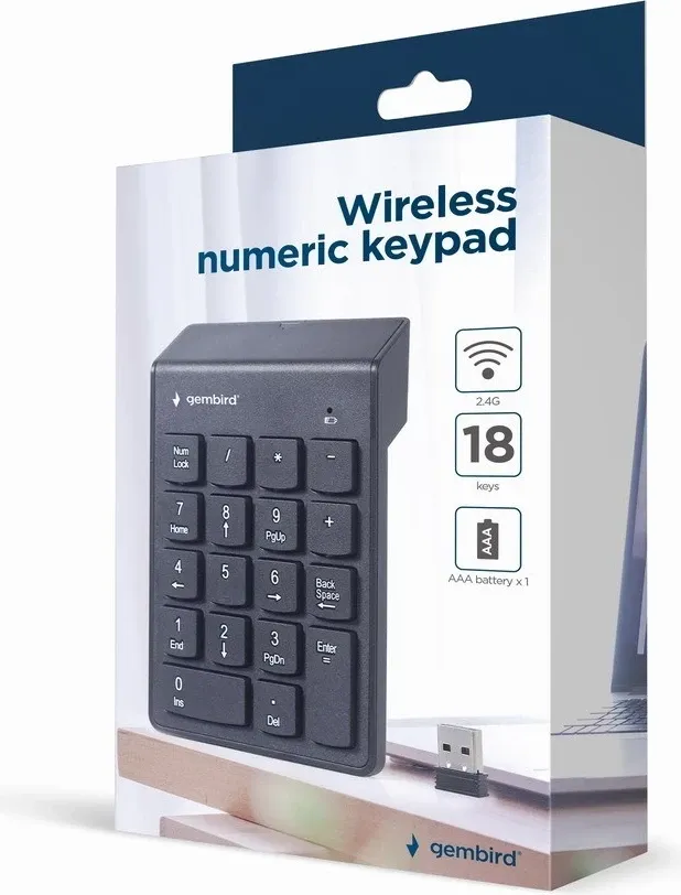 Tastierë Numerike Gembird KPD-W-02 Wireless, e zezë - 2