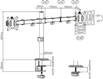 Krah montimi për dy monitorë, 17”-32”, i zi - 1
