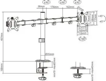 Krah montimi për dy monitorë, 17”-32”, i zi