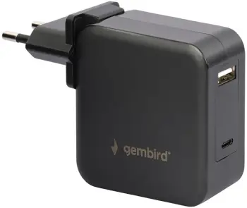 Karikues universal për laptop Gembird, USB-A, USB-C PD, 60W