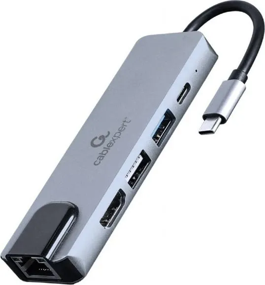 Përshtatës Gembird USB-C Multiport 5-in-1, i argjendtë - 1