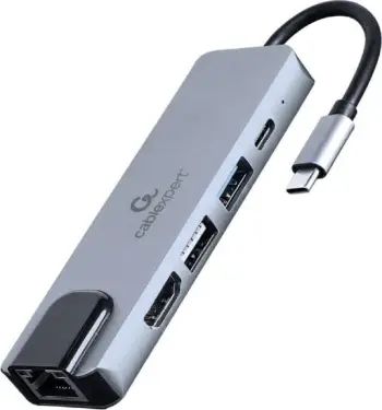 Përshtatës Gembird USB-C Multiport 5-in-1, i argjendtë