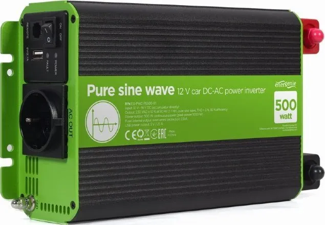 Konvertues Gembird 12V/ 230V, 500W/ 1000W, i gjelbër/ i zi - 1