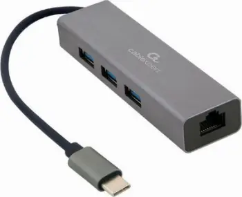 USB Hub Gembird (A-CMU3-LAN-01), 1x RJ-45, 3x USB-A 3.0, i hirtë