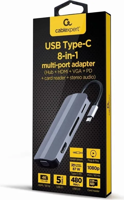 Docking Station Gembird USB-C, i hirtë - 3