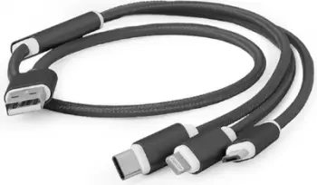 Kabllo Gembird CABLEXPERT, USB-A (M) / Micro USB + USB-C + Lightning, 1m, e zezë