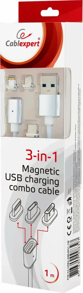 Kabllo Gembird CABLEXPERT, USB-A (M) / Micro USB + USB-C + Lightning, 1m, e argjendtë