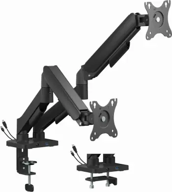 Krah monitori i rregullueshëm GEMBIRD MA-DA2U-01, për 2 ekrane, me porta USB, 17-32", zi