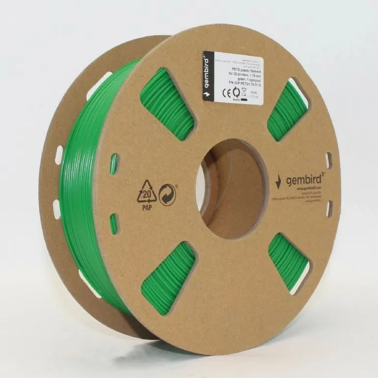 Filament për printim 3D Gembird, PETG, 1,75mm, 1kg, e gjelbërt - 3