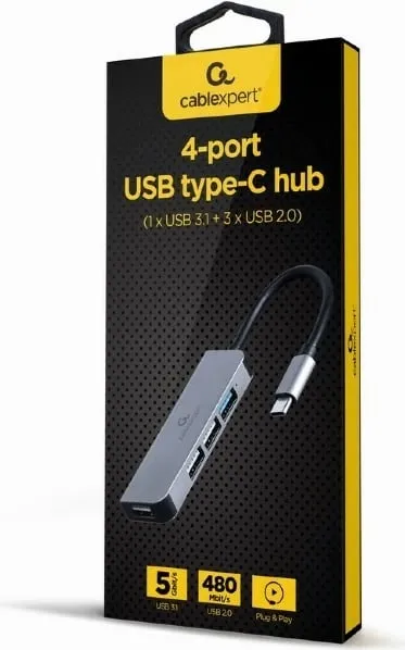 USB Hub Gembird USB-C me 3 porte USB, i argjendtë - 2
