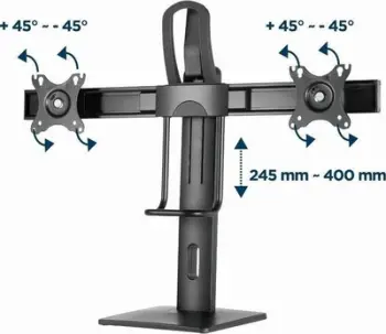 Stendë tavoline për monitorë Gembird MS-D2-01, për 2 monitorë 17" 27", VESA 75x75 100x100, e zezë