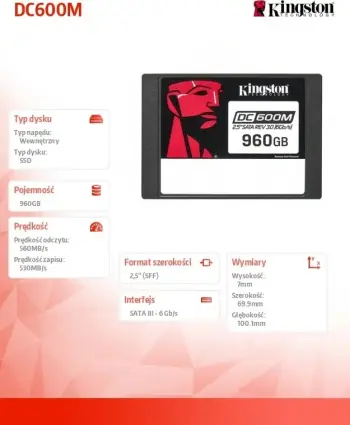 Disk SSD Kingston DC600M, 960GB, i zi