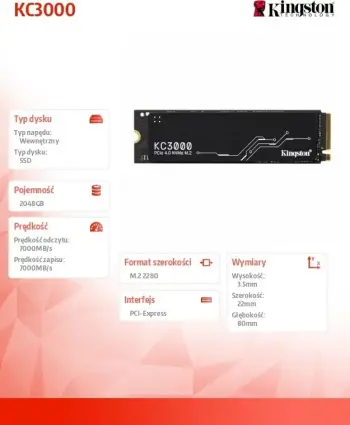 Disk SSD Kingston KC3000, M.2, 2TB, PCIe 4.0