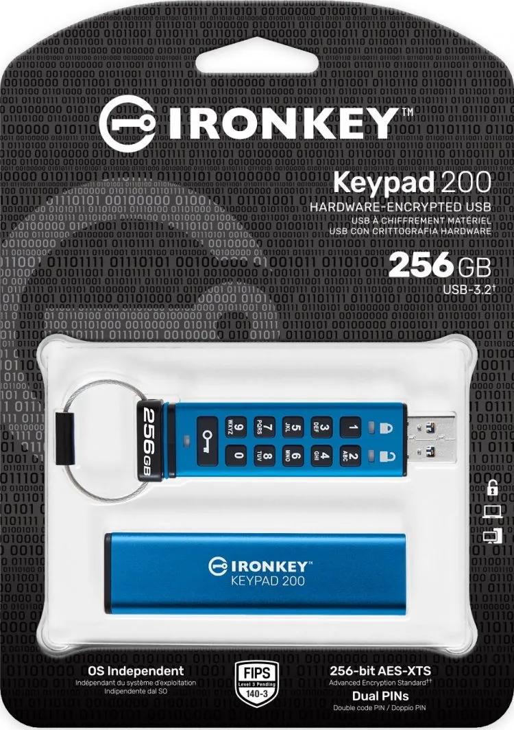 USB Pendrive Kingston IronKey 200, 256GB, USB 3.0, AES, e kaltër - 5