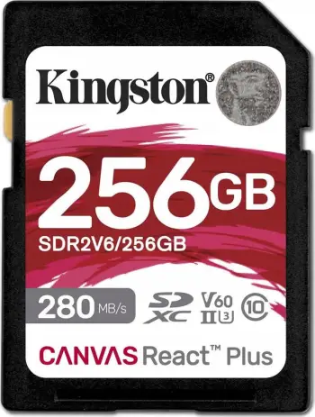 Kartë memorie SD Kingston Canvas React Plus SDXC, 256 GB, Class 10 UHS-II/U3 V60