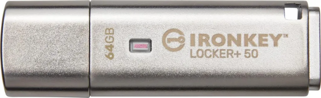 USB Pendrive Kingston IronKey Locker+ 50, 64 GB, i argjendtë - 1