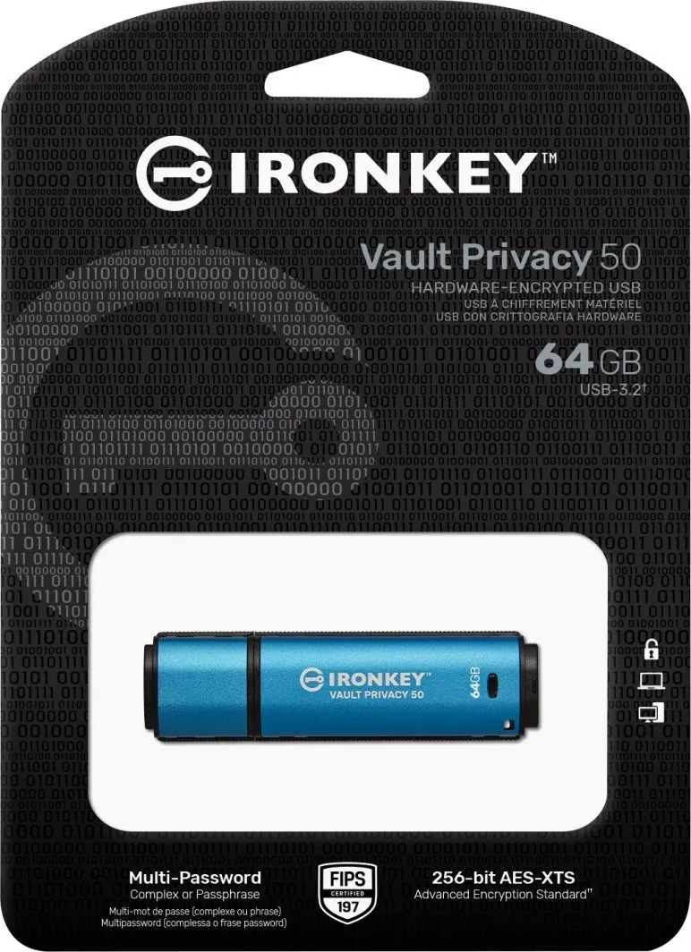 USB Kingston IronKey Privacy 50, 64 GB, i kaltër - 6