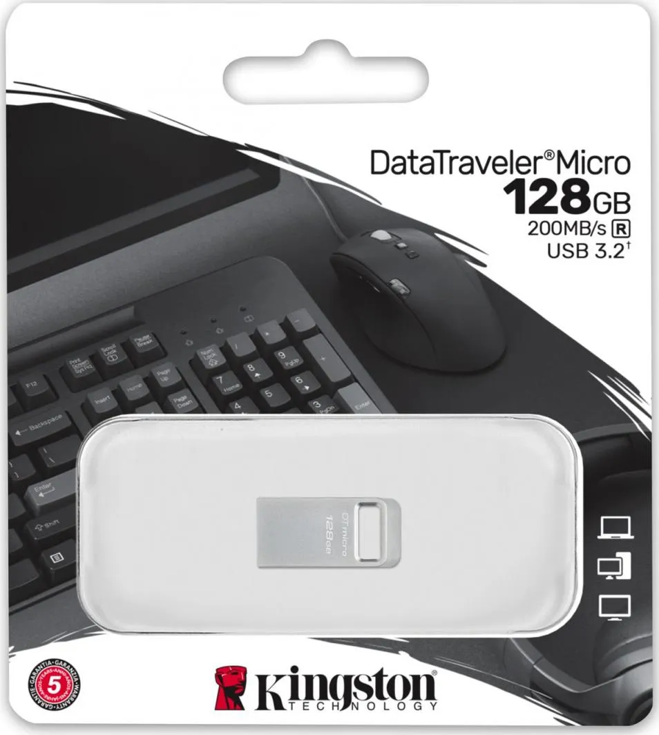 USB Kingston DataTraveler Micro Gen 2, 128 GB, e argjendtë - 4